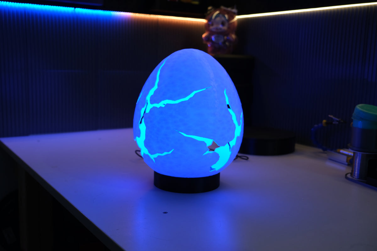 3d printed cracked dragon egg lamp